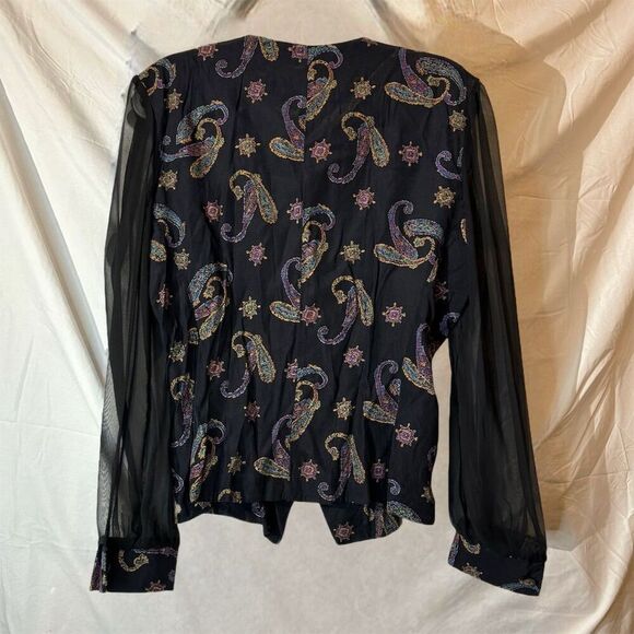 Tina Barrie VTG Black Paisley Midi Skirt & Top Set Sheer Sleeves Boho Retro Glam - Picture 4 of 13